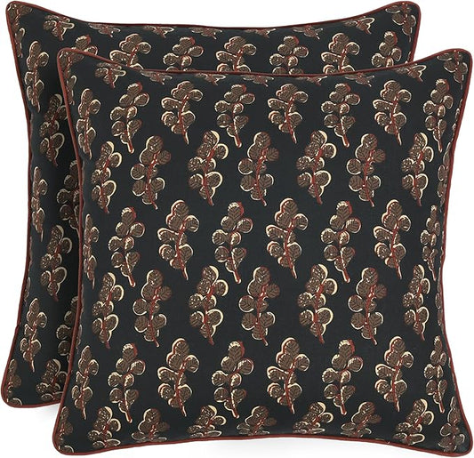 Ridhi Block Print Black Pillow Cover 18" x 18" (Pack of 2) Decorative Couch Pillows for Living Room, Chic Boho Cute Outdoor Pillows Covers Gifts for Spring, Easter and Valentine