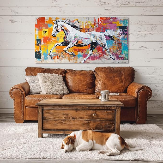 Colorful Graffiti Running Horse Wall Art for Living Room Beautiful Oil Painting Canvas Prints Modern Artwork Decor Large
