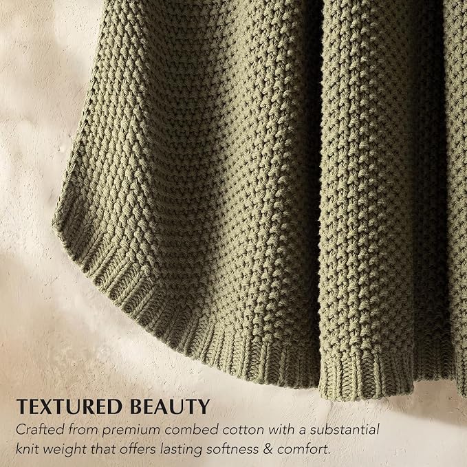 EverGrace Organic Cotton Chunky Knit Throw Blanket, 60 x 80 Olive Green | OCS Certified Organic Cotton, Seed Stitch Knit, Soft & Breathable, Cozy Midweight, Decorative Throw for Couch, Bed & Sofa