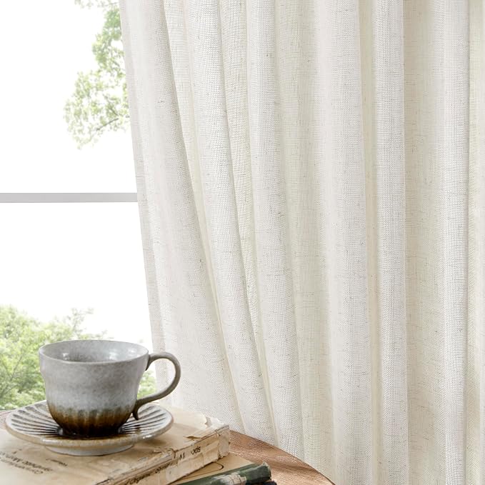 Joydeco Linen Curtains 72 Inch Length 2 Panels Set for Living Room,Light Filtering Curtains 37 Inch Wide for Bedroom, Off-White Curtains with Back Tab & Rod Pockets (37x72 inch, Off-White)