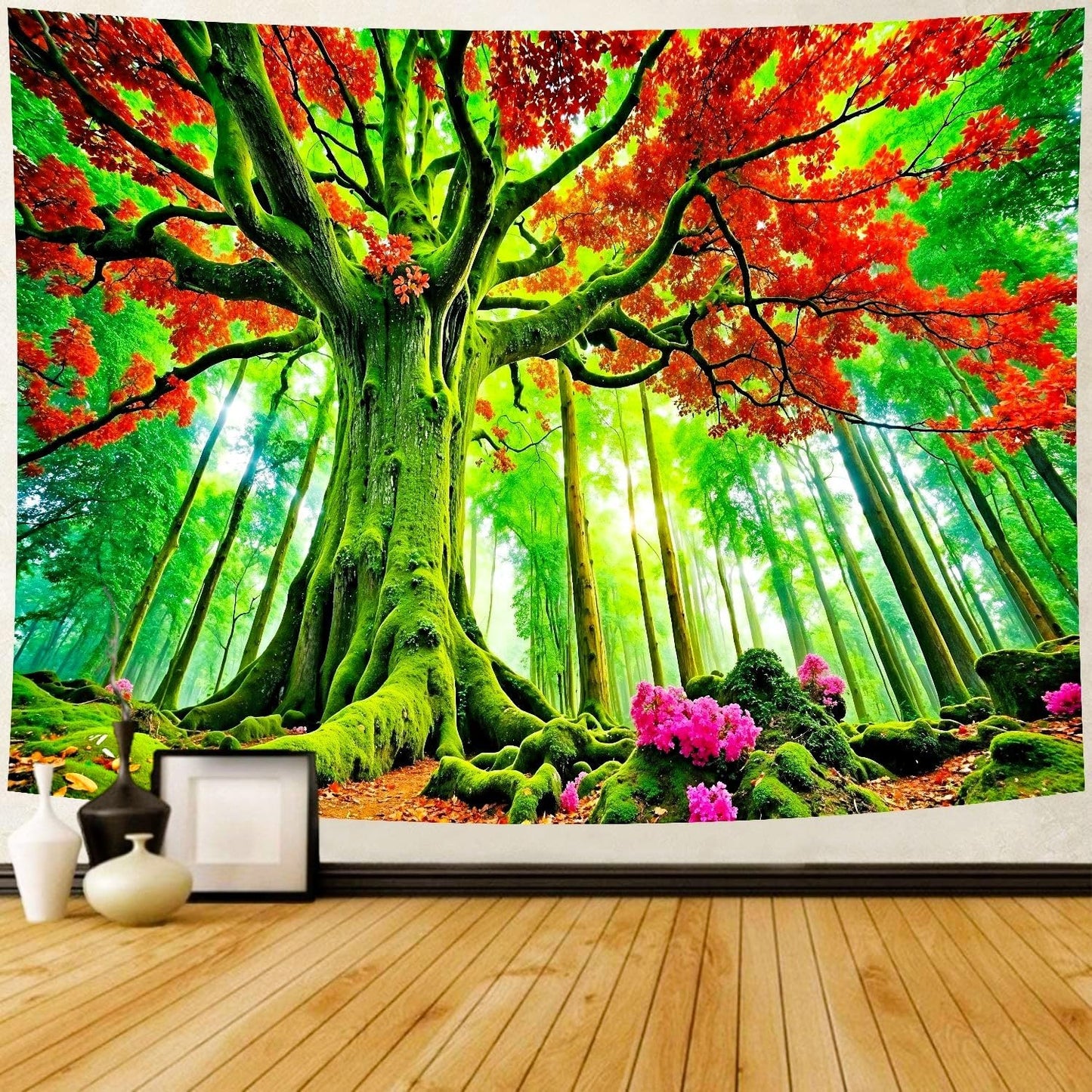 Delur Forest Tapestry Tree of Life Green Landscape Rainforest Wall Hanging Tapestry Colorful Mystical Nature Spiritual Psychedelic Headboard for Bedroom Living Room Home Decor (51.2" x 59.1")