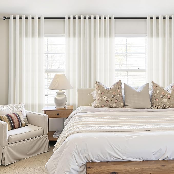 Extra Wide Cream Linen Grommet Curtains 84 Inches Length for Living Room Light Filtering Privacy Sheer Curtain Modern Farmhouse Coastal Decor Natural Ivory Cotton Textured Curtain 2 Panel Set 70x84