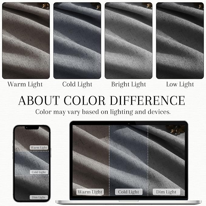 Nanspring Linen Curtains 90 Inches Long 2 Panels for Bedroom Living Room Ivory Light Filtering Windows with Back Tab, Semi Sheer & Privacy Farmhouse Style for Living Room, Blazer Grey, W50 x L90