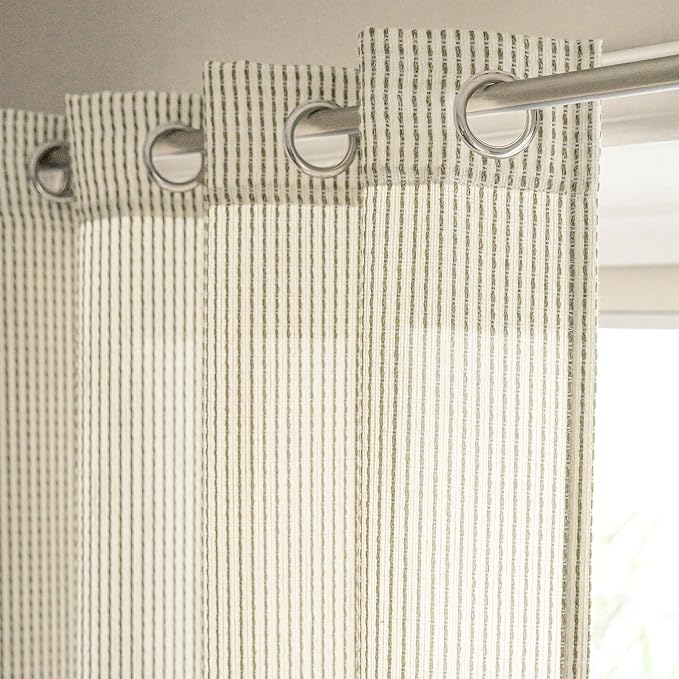 DriftAway 3D Chenille Striped Curtains 102 Inches Long Tweed Linen Textured Light Filtering Woven Embroidered Luxury Soft Drapes for Living Room Bedroom Grommet Privacy 2 Panels W52 x L102 Green Gray