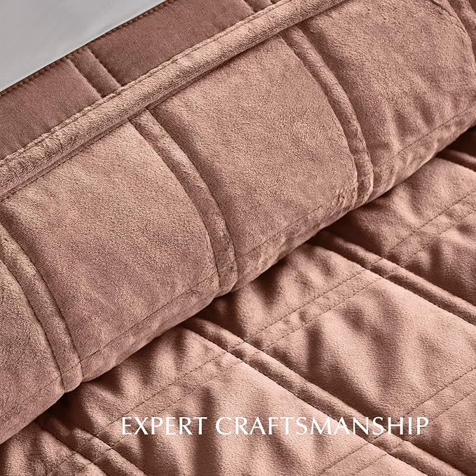 EVERGRACE 3 Pieces Luxurious Velvet Quilt Queen Size, Ultra Soft Bedspread Coverlet Set, Double Box Stitch Lightweight Velvet Comforter for All Season with 2 Shams, Terracotta Clay, 108"x96"