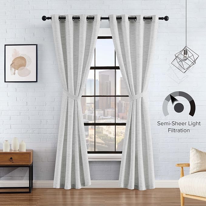 Lucky Brand – Sierra Textured Light Filtering Curtains |Window Panel Curtains | Faux Linen Drapes | Set of 2 Panels | Semi Sheer | Machine Washable | Measures 52" x 96" | Grey