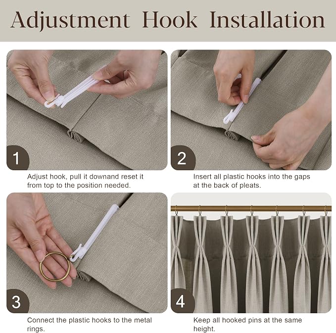 Grey Beige Pinch Pleated Curtains 96 Inches Long for Living Room 2 Panels Set Light Filtering Textured Linen Pinch Pleat Curtains 96 Inch Length Neutral Rustic Farmhouse Modern Window Curtain Drapes