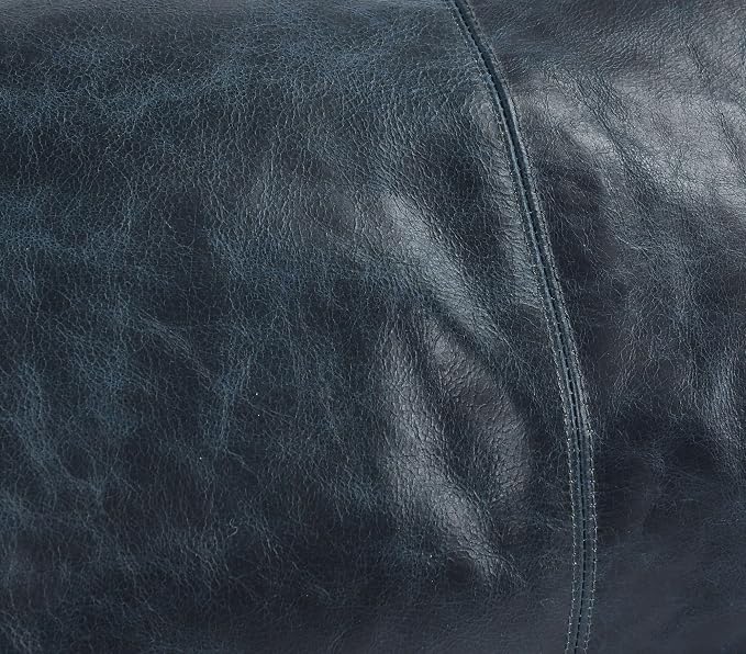 Genuine Leather Pillow Cover Case for Lumbar Throw Couch Pillows - Modern Farmhouse Decorative Sofa Thick & Soft Cushion Covers (Nightfall Blue, 16" x 24")