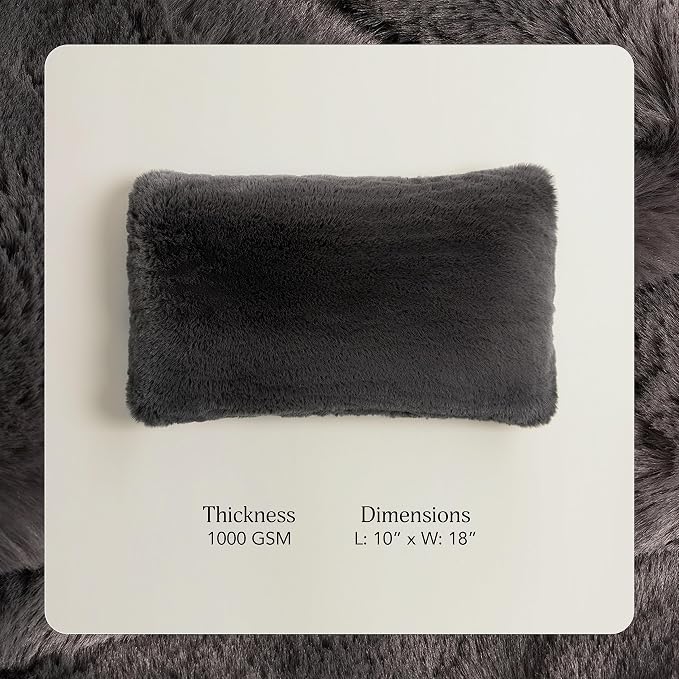 UnHide Squish Lumbar Pillow - Faux Fur Pillow - Extra Soft Throw Pillow - Rectangular Shaped, Polyester Fill - Machine Washable - Perfect for Living Room Or Bedroom - 10” x 18” - Charcoal Charlie