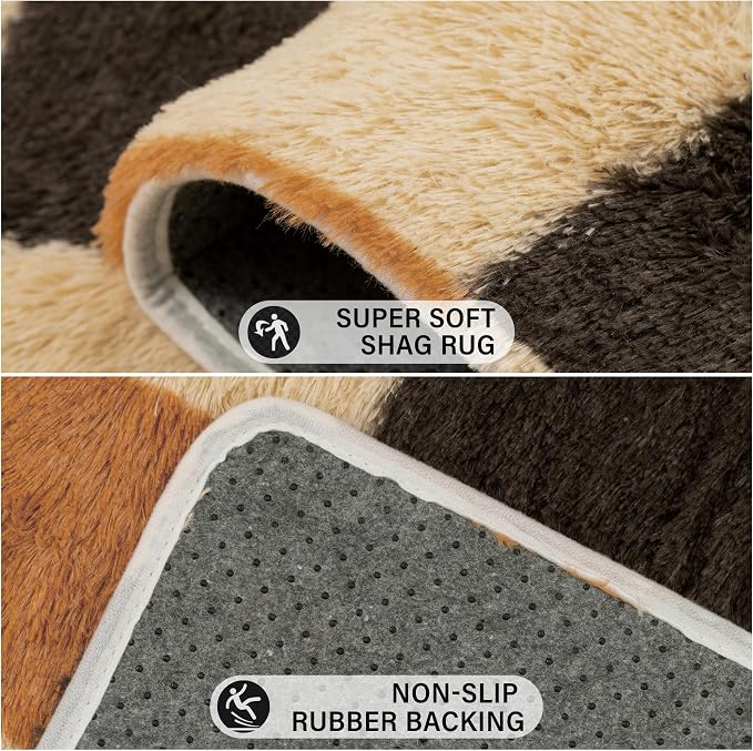 PureCozy Checkered Rug 6x9 for Living Room, Colorful Modern Shag Rug Washable Non-Slip Large Area Rug Super Soft Indoor Fuzzy Carpet Fluffy Rugs for Bedroom Home Aesthetic Decor