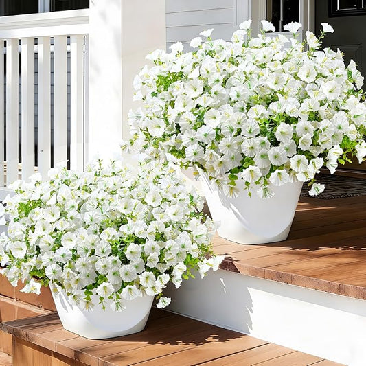 Waipfaru 24 Bundles Artificial Flowers for Outdoors Faux Plants Outdoor, UV Resistant Artificial Plants, Silk Petunias Fake Flowers for Outside Home Decor Planter Porch Decoration, White