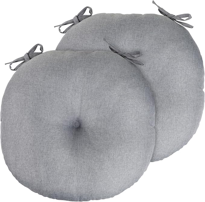 Dark Grey Bistro Chair Cushions Set of 2, Round Seat Chair Pads with Ties for Dining Room Patio