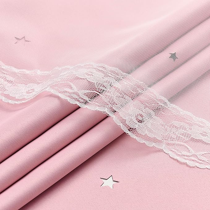 XiDi Light Pink Blackout Curtains for Girls Bedroom 90 Inches Long 2 Panels, Thermal Insulated Room Darkening Drapes for Nursery Living Room Grommet Top Noise Reducing Hollow Star Curtains W52 x L90