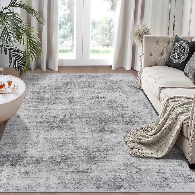 5x7 Area Rugs for Living Room Rug Washable: Modern Rug for Dining Room Bedroom Carpet Non Slip Low Pile 5 by 7 Indoor Abstract Nursery Home Office Grey