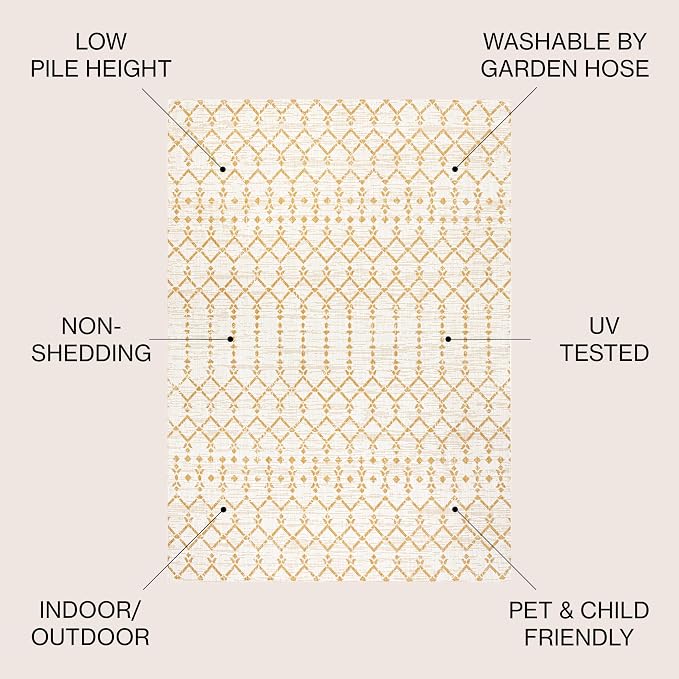 JONATHAN Y Moroccan Geometric Indoor Outdoor Area Rug 5X8 Cream/Yellow, Ourika Textured Weave for Backyard, Patio, Porch, Easy-Cleaning, High Traffic, Pet-Friendly, Non-Shedding (SMB108J-5)