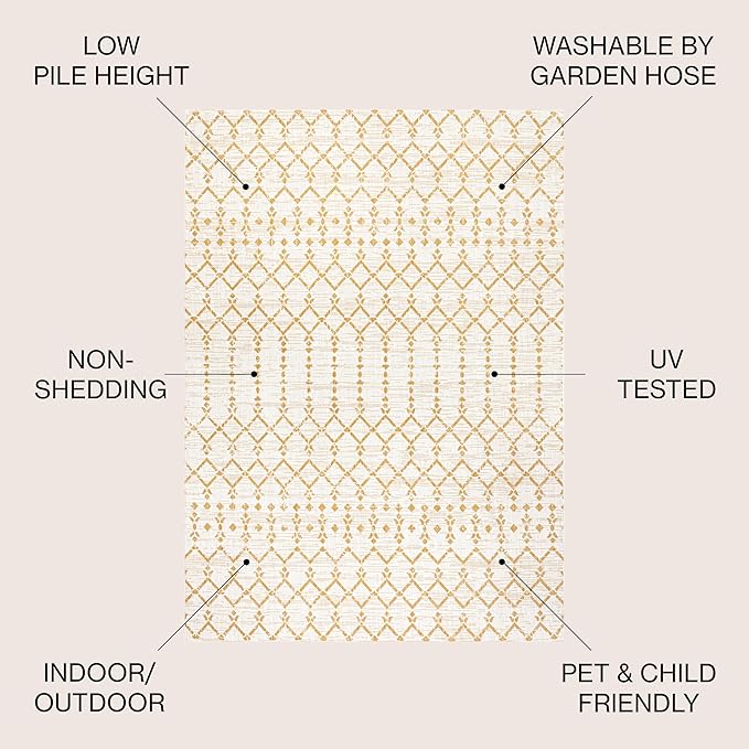 JONATHAN Y Moroccan Geometric Indoor Outdoor Area Rug 8X10 Cream/Yellow, Ourika Textured Weave for Backyard, Patio, Porch, Easy-Cleaning, High Traffic, Pet-Friendly, Non-Shedding (SMB108J-8)