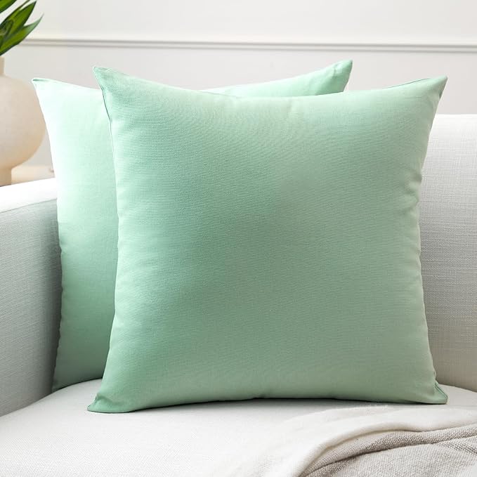 Encasa XO Throw Pillow Covers 16x16 in Set of 2 Mint Green | No Inserts | Cotton Pillow Covers for Living Room, Bed, Sofa, Couch | Decorative Cushion Covers with Improved Zipper