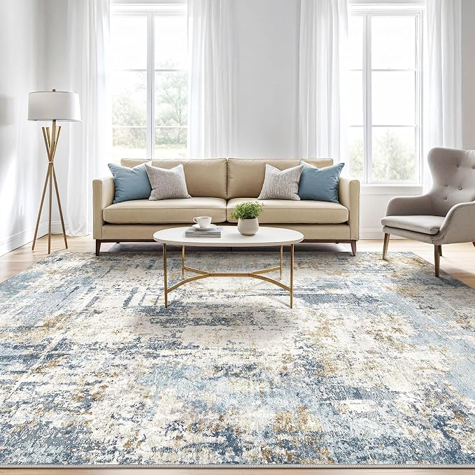 LOONGRUG 7x9 Area Rugs Washable Rug: Living Room Large Abstract Modern Soft Stain Resistant Indoor Floor Non Slip Accent Carpet for Bedroom Nursery Playroom Office Dining Room Dorm Home House- Blue