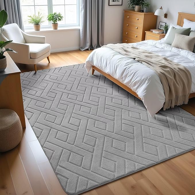 Macgace Ultra Soft Grey Area Rug for Living Room, 6x9 Modern Geometric Shag Rugs with Nonslip Backing for Bedroom, Washable Fuzzy Carpet for Cozy Kids Room Nursery