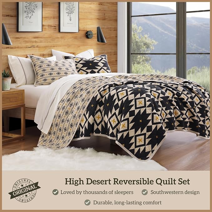 Paseo Road High Desert Twin Quilt Set, 2 Piece Rustic Western Bedding Set with Pillow Shams, Lightweight Reversible Cotton Quilt with Southwestern Aztec Pattern, Soft Breathable Cozy Boho Bedding