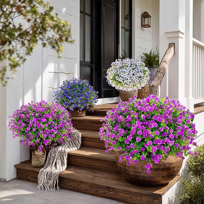 AXYLEX Artificial Flowers Outdoor Fake Plants - 12 Bundles UV Resistant No Fade Faux Plastic Greenery Home Garden Porch Patio Decoration (Mgenta)