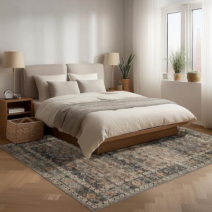 Ruaruarug Washable Area Rug 5x7 for Living Room, Bedroom, Ultra Soft Non Slip Stain & Fade Resistant, Pet & Kids Friendly, Suitable for High Traffic Areas Easy to Clean for Office Kitchen, Camel