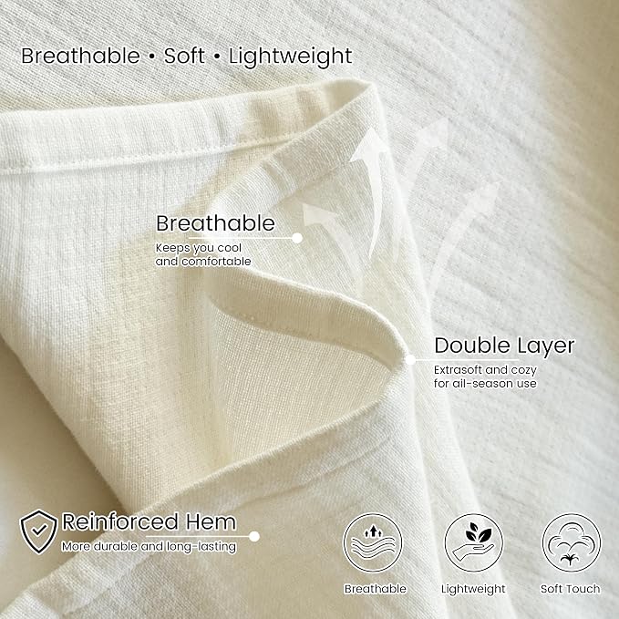 Simple&Opulence Linen Cotton Blanket with Double Layered Folded Edge for Couch/Bed/Sofa/Gift, Natural Flax Solid Color Soft Breathable Cozy Farmhouse Home Décor - White, 90"x90"