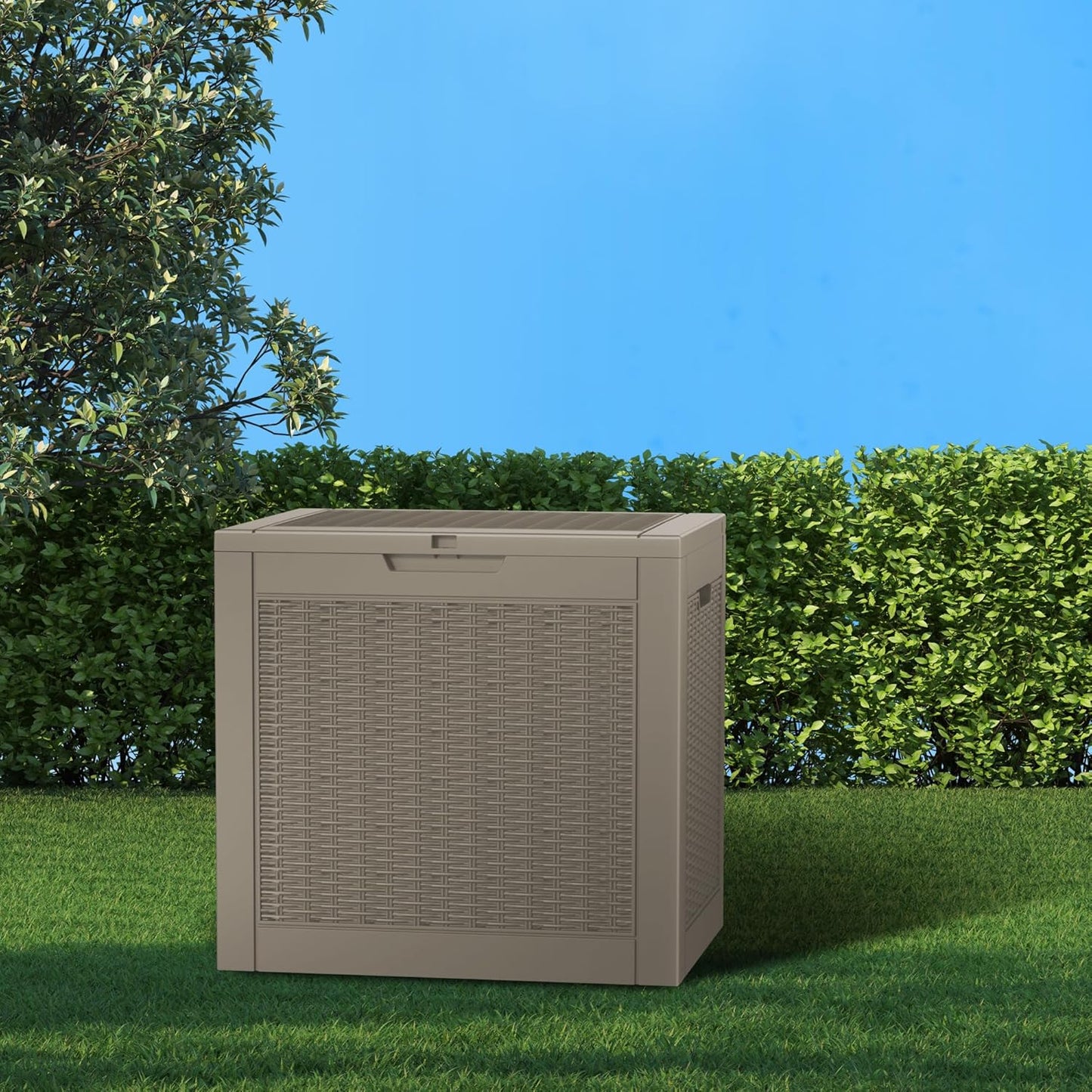 Vixzen 31 Gallon Resin Deck Box - Lockable Outdoor Storage for Patio Cushions, Garden Tools, Pool Supplies，Grey