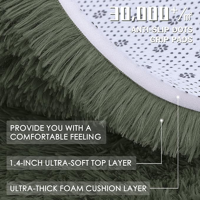 OLANLY 2x8 Machine Washable Runner Rugs for Hallway, Soft Fluffy Shaggy Bedside Rugs for Bedroom, Living Room, Indoor Floor Carpet for Kids Girls and Boys, Home Decor Aesthetic, Olive Green