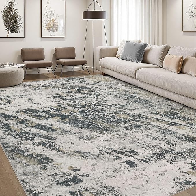 DMOYEST Area Rug Living Room Rugs - 6x9 Large Soft Indoor Neutral Modern Abstract Low Pile Washable Rug Carpet for Bedroom Dining Room Farmhouse Home Office-Black Gold/Grey