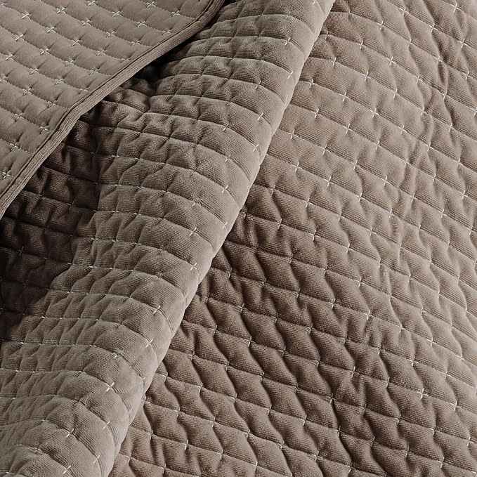 Levtex Home - Velvet Stitch Throw - Quilted Throw (50x60in.) - Velvet - Cocoa, White - Reversible - Polyester