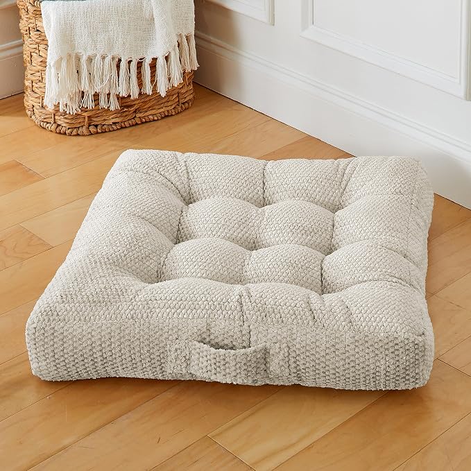 Sorra Home Tufted Floor Pillow with Handle - Square Plush Oversized Pillow for Lounging - Bedroom, Dorm & Indoor Floor Cushion - Sutherland Peyote (24" x 24" x 5")
