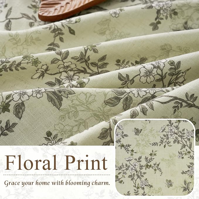 StangH Cottagecore Floral Curtains for Bedroom, Linen Curtains Natural Fabric Vintage Butterfly Print Light Filtering Privacy Drapes for Living Room, Sage Green, W52 x L90, 2 Panels