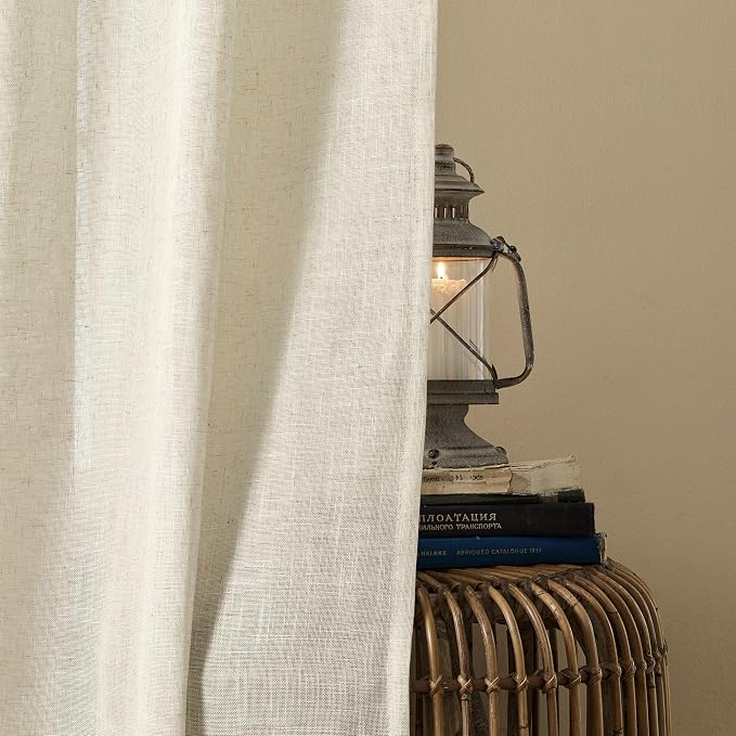 Joydeco Linen Curtains 96 Inch Length 2 Panel Sets,Light Filtering Curtains for Bedroom 70 Inch Wide Living Room Drapes with Back Tabs & Rod Pockets (W70 x L96 Inch, Beige)