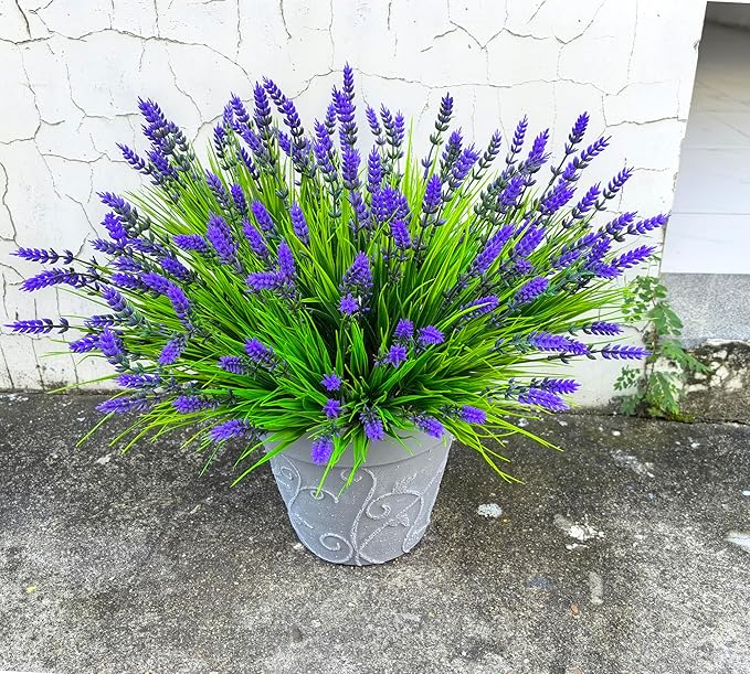 TSTWETO Artificial Plants Outdoor, 22 Pcs Fake Flowers UV Resistant Outdoor Artificial Lavender Flowers, Plastic Faux Plants for Porch Garden Planter Yard Window Box
