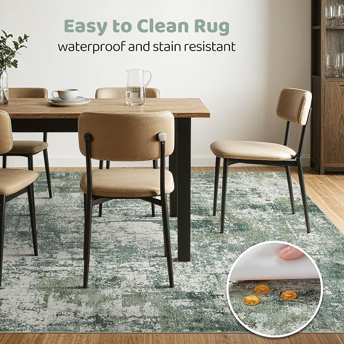 9x12 Area Rug Living Room: Washable Large Abstract Soft Stain Resistant Indoor Floor Rugs Non-Slip Accent Carpet for Bedroom Nursery Playroom Office Dining Room Home House- Dark Green