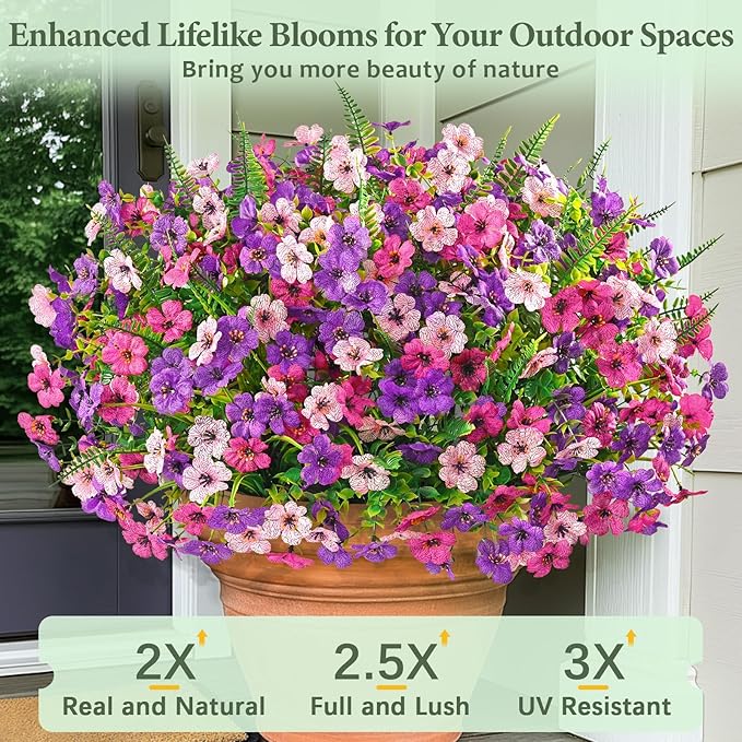 Yastouay 24 Bundles Artificial Flowers for Outdoors, UV Resistant Artificial Outdoor Flowers No Fade Fake Outdoor Flowers Plants for Garden Porch Window Box Pot Planters Decor (Mixing+Fern A)