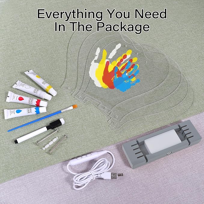 Bixinyo Family Handprint Kit with Light, Baby Hand and Footprint Kit, DIY Craft Keepsake, Family Gifts for Mom, New Parents, Mother's Day, Adoption, Baby Shower Gifts for Boys & Girls (Heart, Grey)