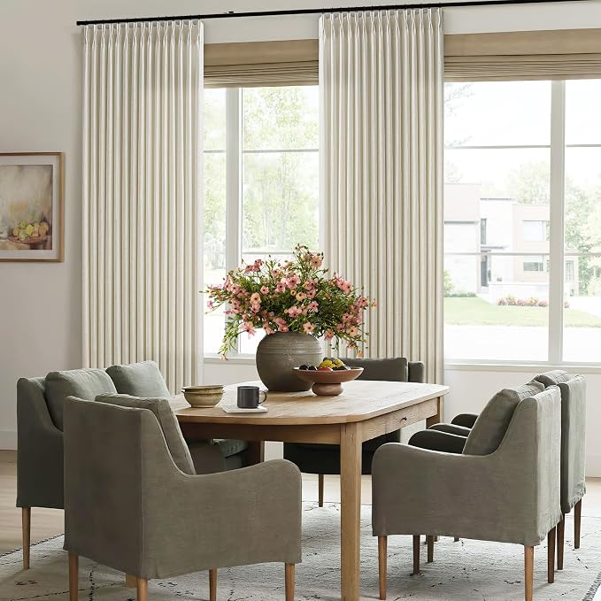 Flax Burlap 90 Inch Pinch Pleated Linen Curtains for Living Room Thick Linen Textured Drapes 90 Inches Long Pinch Pleat Drapes Semi Sheer Curtain for Dining Bedroom Office Beige Oatmeal W50xL90