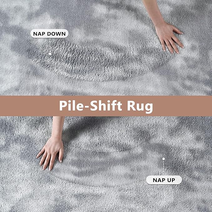 FinRèc 6x9 Washable Area Rugs for Bedroom Living Room, Low Pile Thin Ultra Soft Shag Rug, Non-Slip Carpet Indoor for Home Decor (Tie-dye Grey)