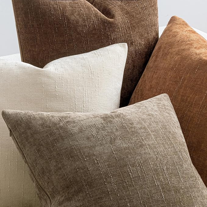MIULEE Pack of 4 Decorative Throw Pillow Covers 18x18 Inch Brown Chenille Textured Throw Pillows Boho Farmhouse Rustic Cushion Covers for Vintage Modern Home Decor Couch Sofa Bed Living Room