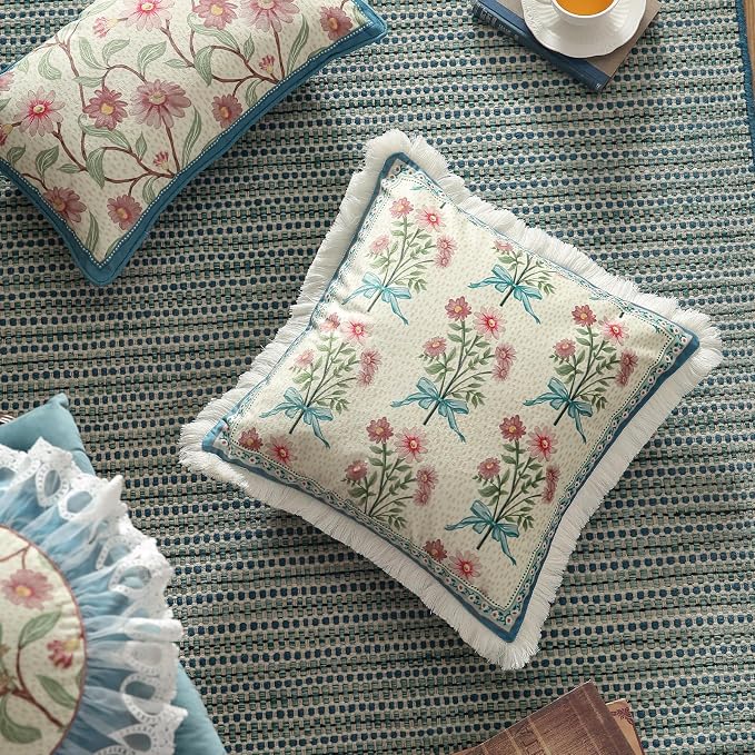patdrea Designer French Velvet Throw Pillow Cover,Set of 4,-MontebourgABCE | Elegant Lumbar Pillow Case,Navy Blue Floral Pattern,Decorative Cushion Coverfor Couch Living Room Bedroom Sofa