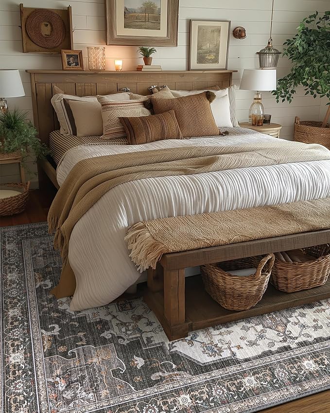 BEIMO Area Rugs 10x14 for Living Room Bedroom, Modern Modern Vintage Boho Washable Large Rug Soft Rug, Low Pile Floor Carpet with Non Slip Backing for Dining Room,Dark Grey