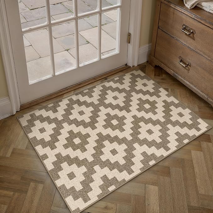 PureCozy Brown 2x3 Rug for Entryway Washable Small Area Rug Non-Slip Stain Resistant Door Mat Low Pile Retro Accent Indoor Throw Carpet for Entrance Kitchen Bedroom Laundry