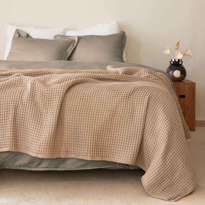 Premium Waffle Throw Blanket California King Size Brown - 100% Turkish Cotton, Light and Airy Waffle Weave All-Season Quilt - Luxury Decorative Bedspread (Brown, Cal King 95" x 126" Inch)