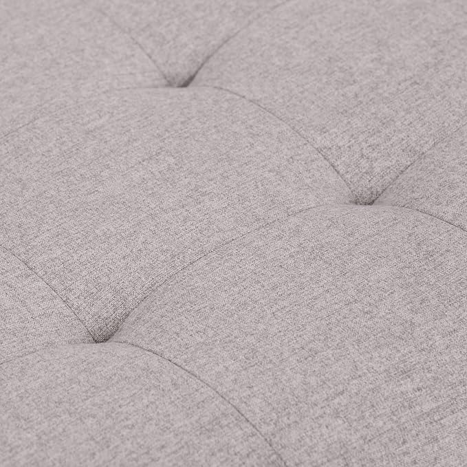 SIMPLIHOME Cosmopolitan Storage Ottoman - 34 inch Wide Upholstered Linen Look Fabric Rectangle Storage Ottoman Bench in Cloud Grey, Transitional Tufted Ottoman for Living Room with Lift-Up Lid