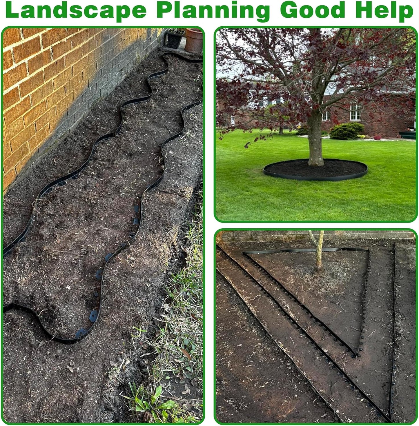 Landscape Edging Border 100 FT 2 Inch Tall with 180 Spikes, Plastic Edging for Landscaping, Garden Edging Border, Flower Bed, Paver and Lawn Edging Border, Black