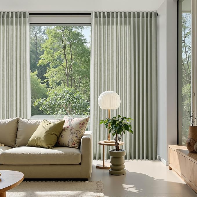 Nanspring Sage Green Linen Curtains Extra Long 120 Inches Long for Living Room 2 Panel Set Back Tab Boho Farmhouse Semi Sheer Curtain Drapes for Dining Room Large Window 10 FT Tall W50 x L120