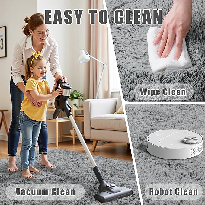 5x7 Area Rug for Living Room:Ultra Soft Fluffy Shag Light Grey Rugs,Large Fuzzy Plush Indoor Non Slip Carpet Washable Rug for Bedroom Kids Nursery Office Dorm Modern Decor(Light Grey 5'x7')