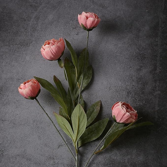 VIERENA 6 Pcs Faux Silk Peony Artificial Flowers for Vase -27", Bulk Fake Peonies Branches with Stems for DIY Bouquet Centerpieces Wedding Fillers Arrangements Shower Decorations (Dusty Pink)
